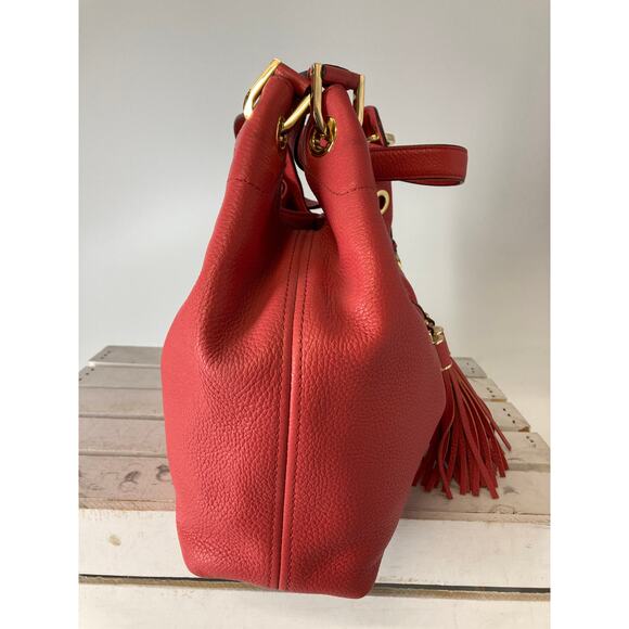 MICHAEL KORS, LARGE PINK PEBBLED LEATHER HANDBAG WITH TASSEL - Picture 3 of 16